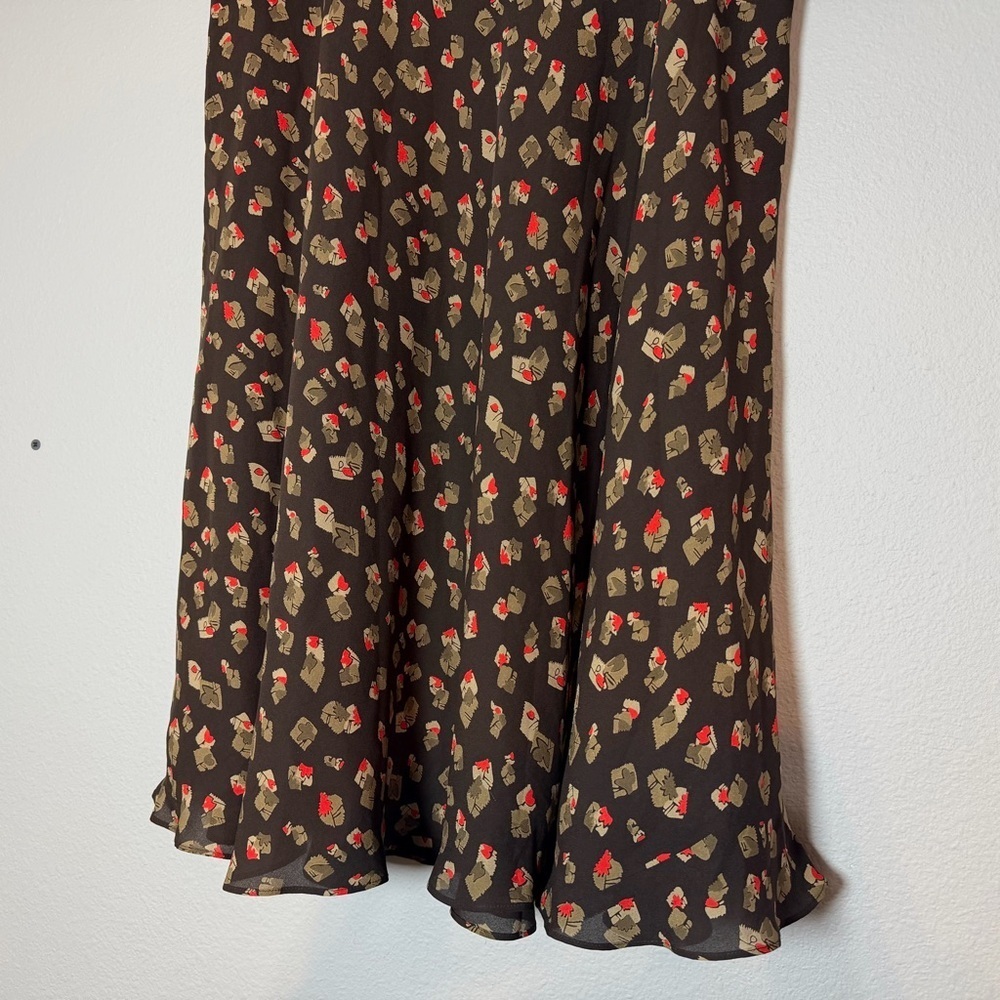 Vintage Jones New York Silk A-Line Midi Skirt Size 14 Boho Brown Patterned - Picture 4 of 9